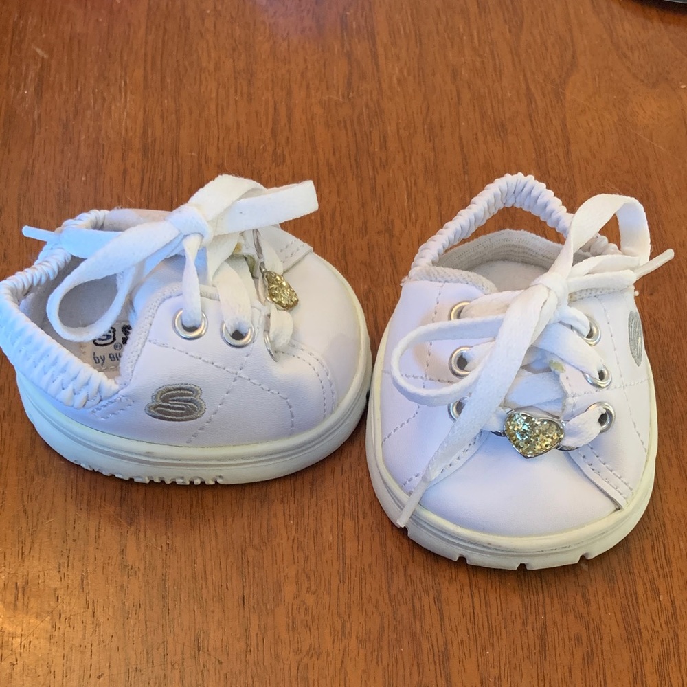 Build-A-Bear Skechers White Shoes with Glitter Heart